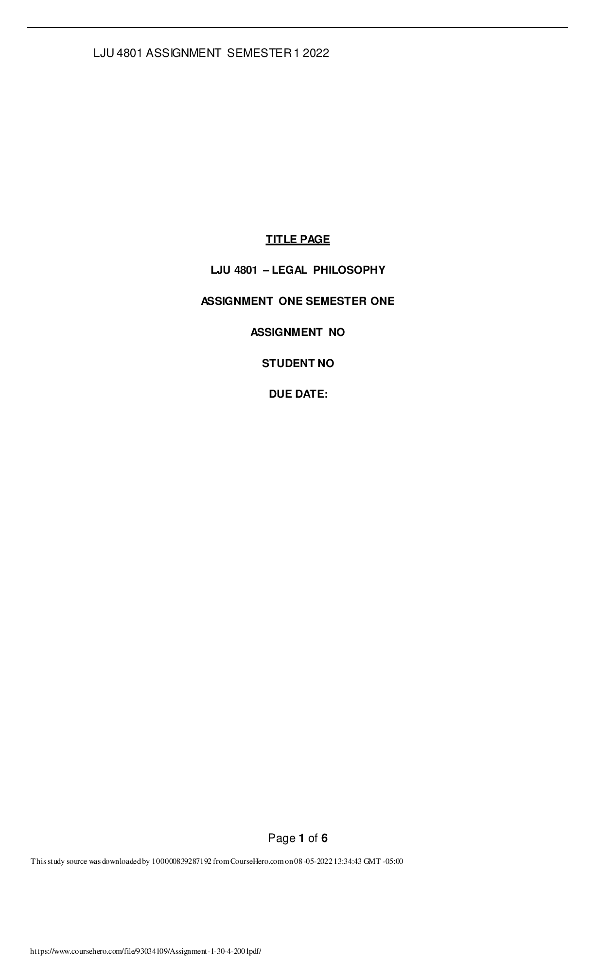 Preview image of LJU 4801 ASSIGNMENT SEMESTER 1 2022 document